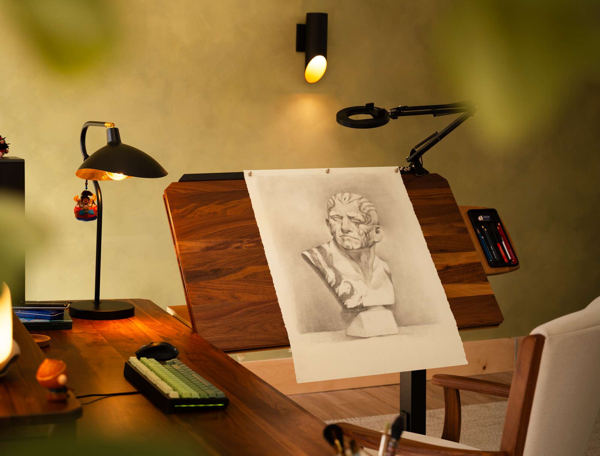 Desk Extension - wider view with charcoal sketch