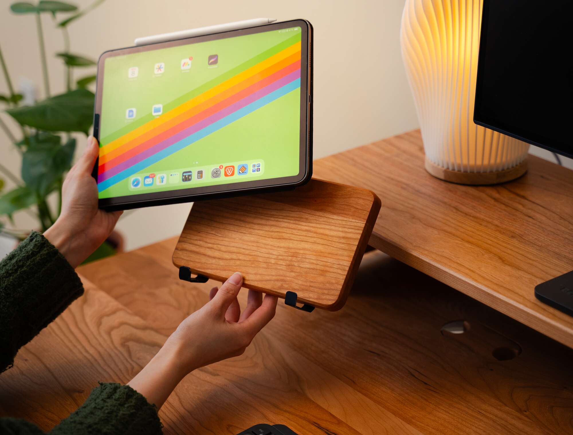 Tablet Holder - tablet on holder close-up view